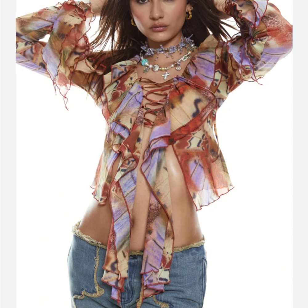 Jaded London FLAMENCO FRILL BLOUSE IN MINK